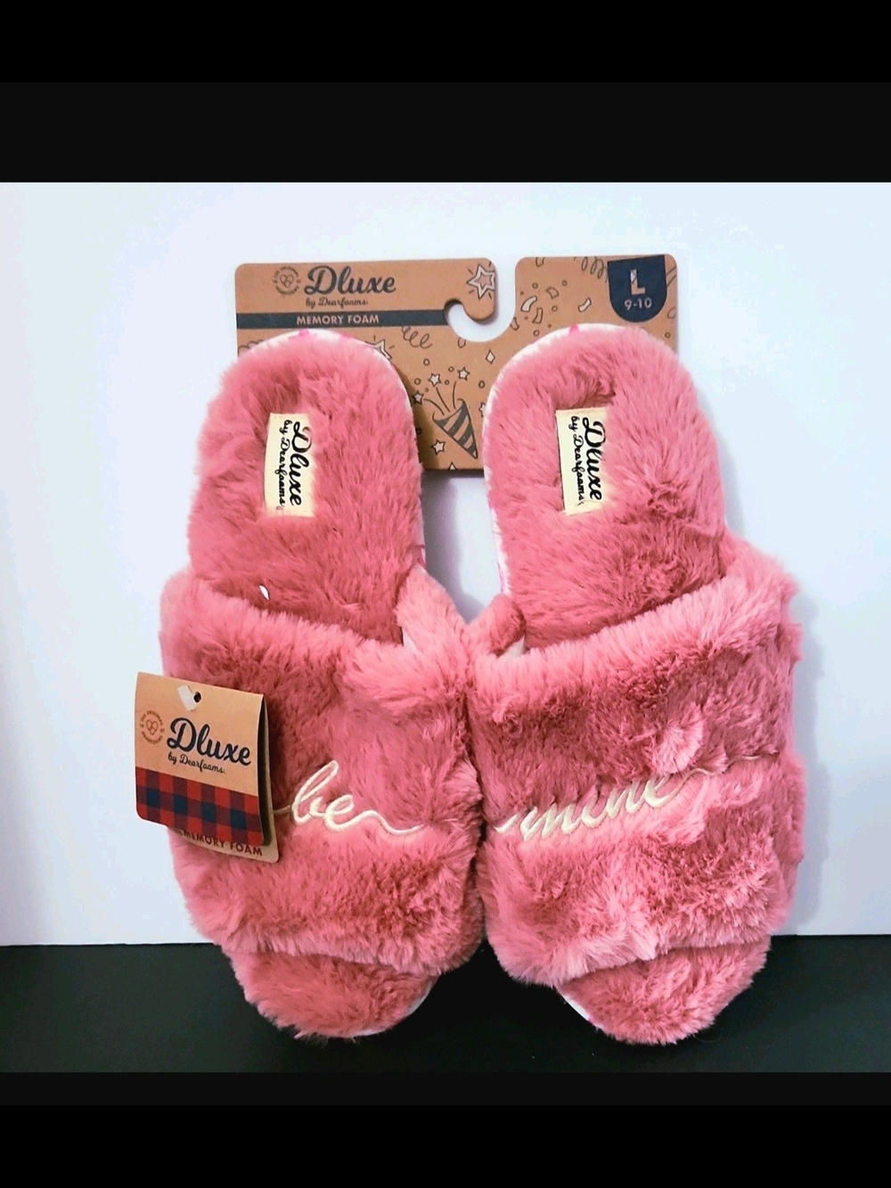 Dluxe By Dearfoams Plush Pink Memory Foam Slides "Be Mine"